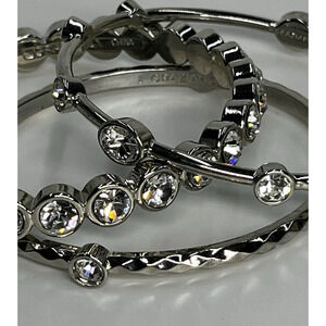 Graziano Crystal Stack Bangle Bracelet Set of 3 Silver Tone Modern Bracelets